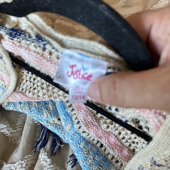 Justice Girls Open Front Cardigan Sweater 12/14 Fringed Sparkle Short Sleeve - Picture 5 of 6